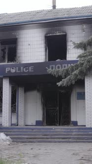Vertical Video of a War Destroyed Police Station in Ukraine alt