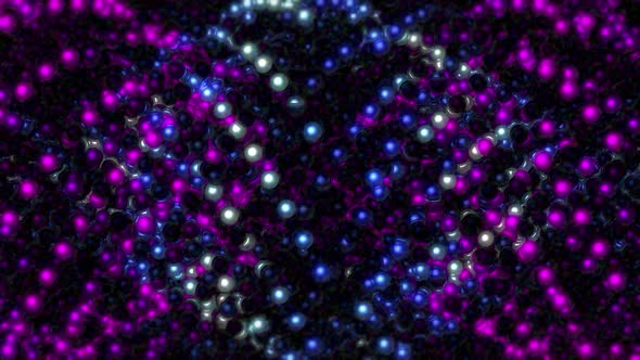 Abstract background of rotating spheres on a dark background. Looped animation
