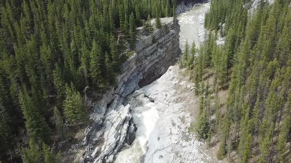 Aerial Footage Over Waterfall Creeks Rocks