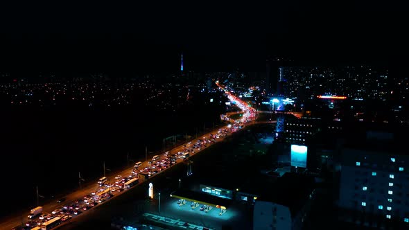 Night Highway with Traffic Jams