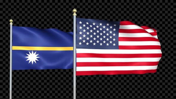 Nauru And United States Two Countries Flags Waving alt