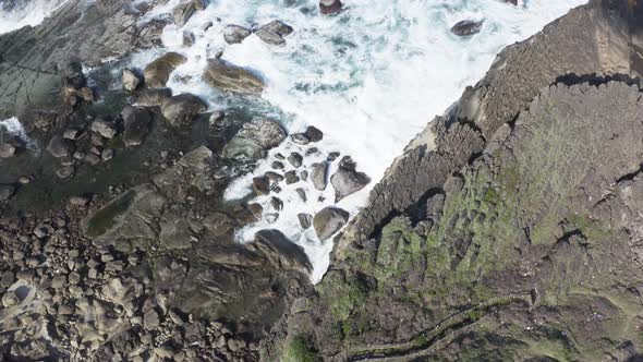 Aerial Cinematic Nature waves, ocean and Rocks Formations Keelung Wangyou Valley Taiwan. alt