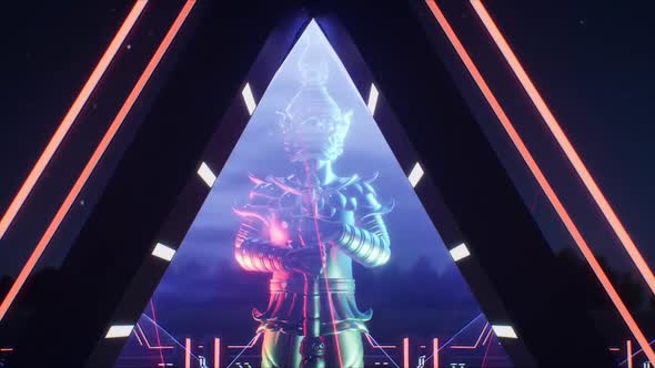 Camera zoom in thai Giant statue in metaverse concert arena alt