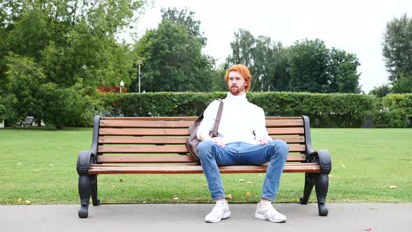 Beard Man Coming to Park, Sitting on Bench and Leaving, Red Hairs alt