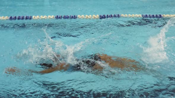 Young Amateur Swimmer Performing Butterfly Stroke In Swimming Pool