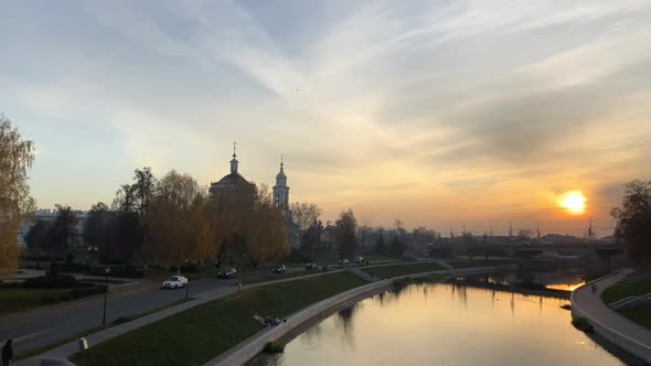 Panoramic Sunset View of the River Promenade Old Churches
