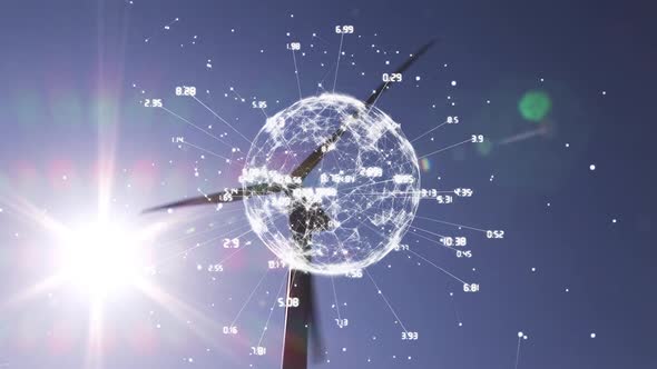 Wind turbine and white globe and network links alt