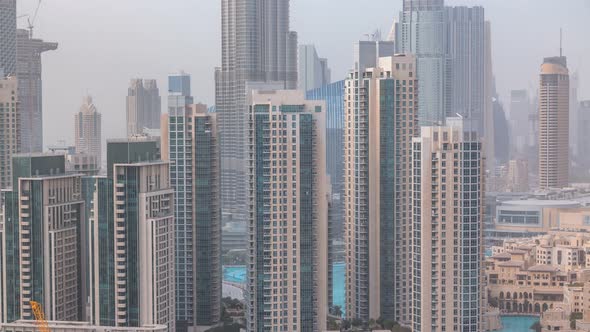 Downtown Dubai Skyline with Recidential Towers Timelapse View From Rooftop alt