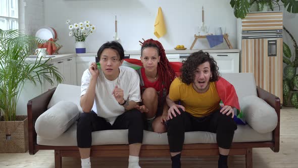 Happy South African Fans Watch Sports on TV at Home and Celebrate Their Victory alt