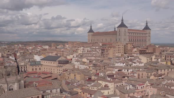 Aerial view of Toledo with Alcazar fortress alt