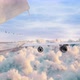 Airplane Jumbo Jet Fyling Over Puffy Clouds Sunlight And Blue Sky Seamless Loop - VideoHive Item for Sale