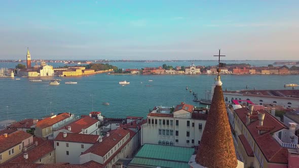 Aerial of Venice Harbor and Marina Revealing the Channels and Boats alt