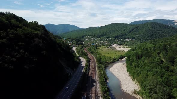 Mountain Winding Turn Highway Road and Railroad alt