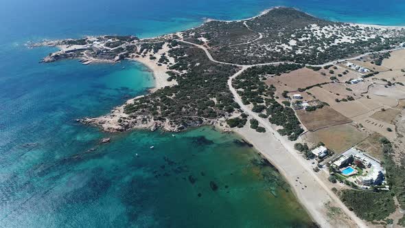 Aliko beach on the island of Naxos in the Cyclades in Greece seen from the sky alt