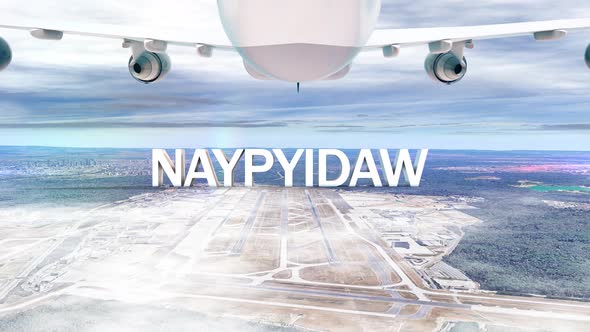 Commercial Airplane Over Clouds Arriving City Naypyidaw