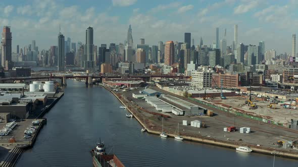 Aerial View of Newtown Creek and Skyscrapers in Background alt