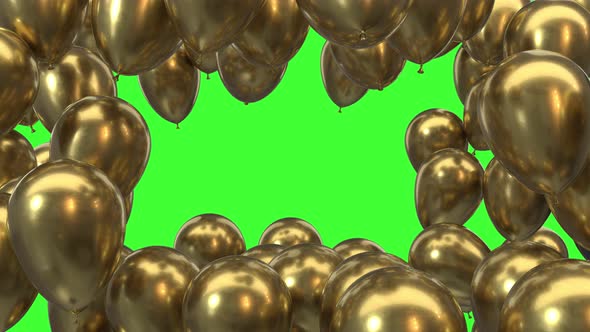 3d Render Frame of Golden Balloons on a Green Background alt