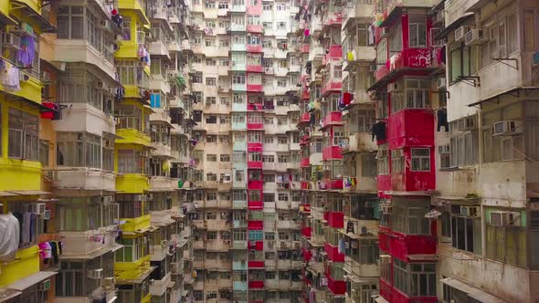 Aerial view of Yick Fat Building, Quarry Bay, Hong Kong. Residential area in old apartment alt