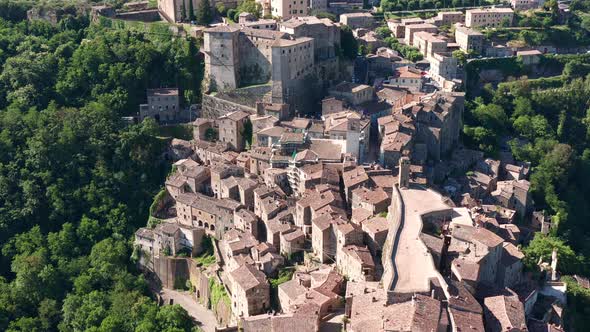 Aerial view old town Sorano, province of Grosseto