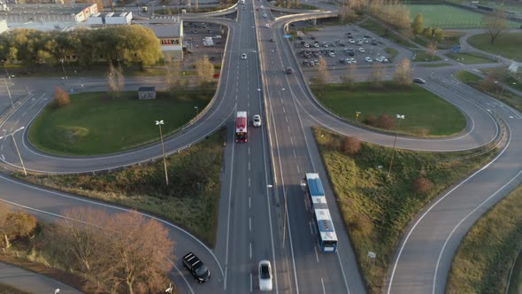 Aerial View of City Highway Traffic