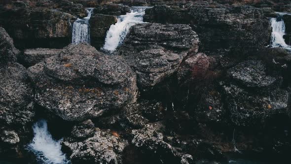 Niagara Waterfall on the river Cijevna on cloudy weather in Podgorica, Montenegro alt