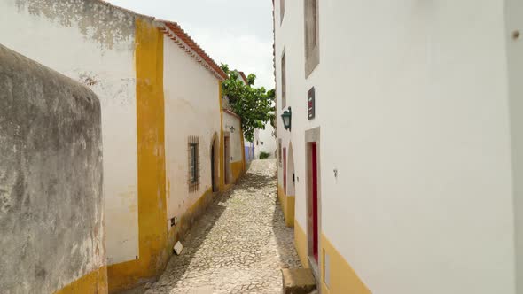 Houses Painted with Yellow Colour in Castle of Óbidos
