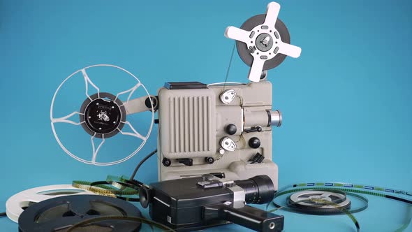 Home Video Viewing On A Vintage Movie Projector Filmed From A Movie Camera. 