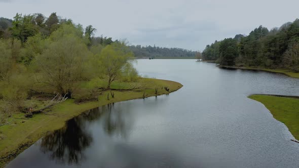 Aerial  view over water reservoir alt