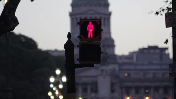 Pedestrian crosswalk lights changing from walk signal to stop signal