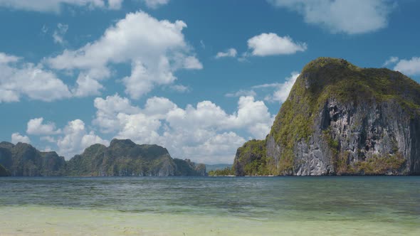 El Nido, Palawan, Philippines. Nature Scene of Exotic Pinagbuyutan Island and Beautiful Cloudscape alt