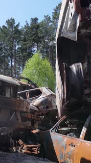 Vertical Video of Destroyed Cars in the City of Irpin Ukraine alt