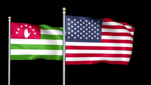 Abkhazia And United States Two Countries Flags Waving alt