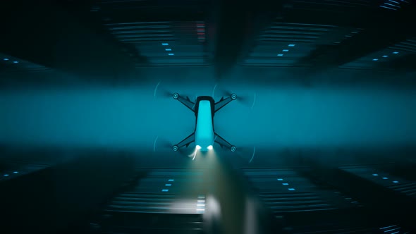 Loopable animation with working drone scanning servers in a dark hall Render 4K alt