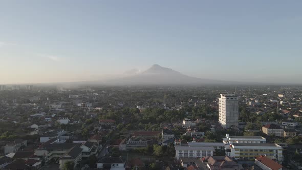 Aerial view of Mount Merapi Landscape with Yogyakarta view, Indonesia. alt