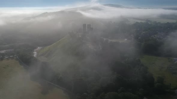 Corfe Castle lift reveal fog alt