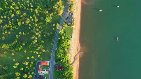 Drones fly over the shores of tropical seas alt