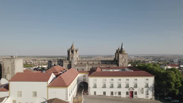 Evora Cathedral in Portugal. Aerial reverse