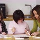 Two Girls with Down Syndrome Draw at Home Next to the Teacher - VideoHive Item for Sale