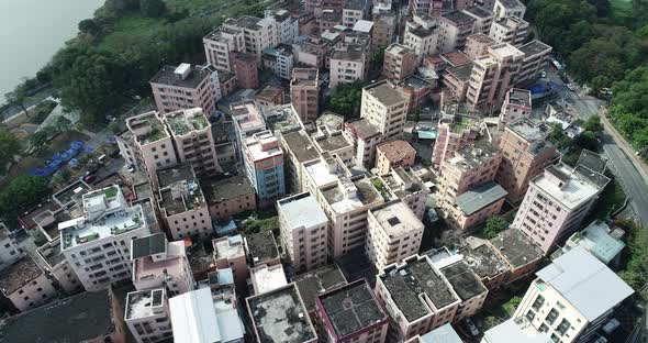 Aerial footage of urban village landscape in Shenzhen city,China alt