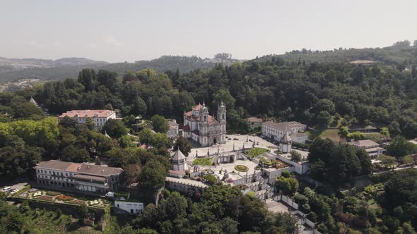 Orbital shot Sanctuary of Bom Jesus do Monte in Braga, Portugal alt