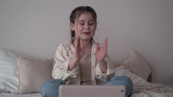 Girl Child Blogger Writes a Vlog for Social Network Like Channel Subscribe Goodbye alt