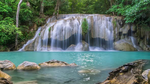 Waterfall level 2, Erawan National Park, Kanchanaburi, Thailand - Time-Lapse