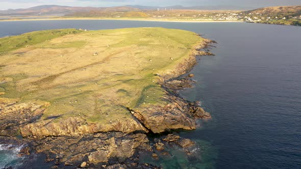 Aerial View of Inishkeel Island By Portnoo Next to the the Awarded Narin Beach in County Donegal alt