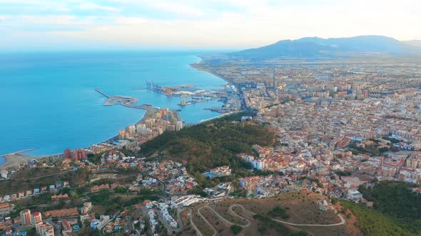 Aerial View of Malaga Costa Del Sol with the Sea and Mountains Surrounding It alt