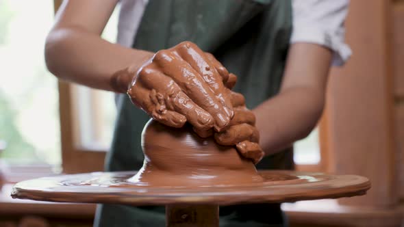 Ceramic Artist Hand Pottery Wheel Pot Clay Child Creative Workshop