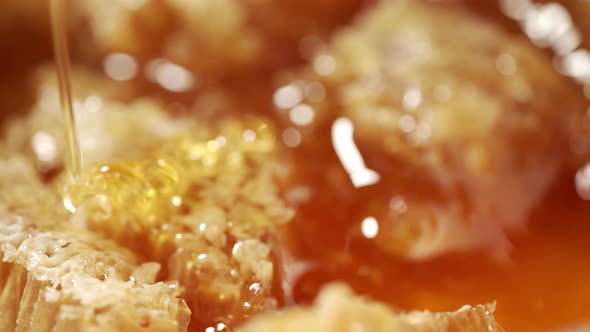 A Wooden Honey Spoon is Dipping in Honeycomb alt