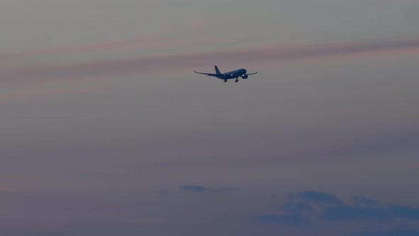 Widebody Airplane Final Approaching at Sunset alt