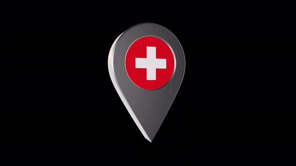 3d Animation Map Pointer With Switzerland Flag With Alpha Channel - 4K alt