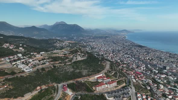 View of the city of Alanya aerial view 4 K alt