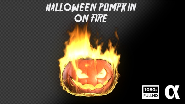 3D Halloween Pumpkin Head On Fire